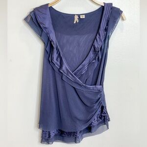 Maeve Indigo Mesh an Satin Top